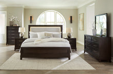 Load image into Gallery viewer, Neymorton California King Upholstered Panel Bed with Mirrored Dresser, Chest and Nightstand
