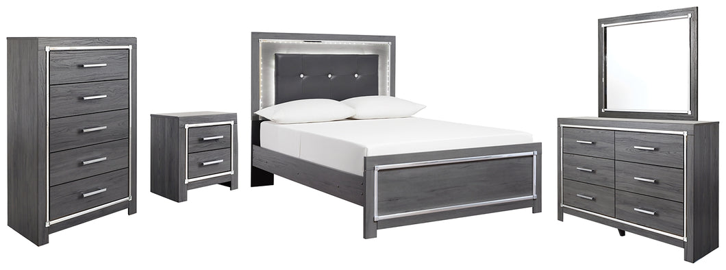 Lodanna Full Panel Bed with Mirrored Dresser, Chest and Nightstand