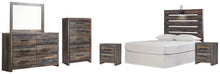 Load image into Gallery viewer, Drystan Full Panel Headboard with Mirrored Dresser, Chest and 2 Nightstands
