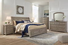 Load image into Gallery viewer, Lettner King Sleigh Bed with 2 Storage Drawers with Mirrored Dresser, Chest and 2 Nightstands
