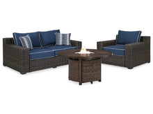 Load image into Gallery viewer, Grasson Lane Outdoor Loveseat and 2 Lounge Chairs with Fire Pit Table
